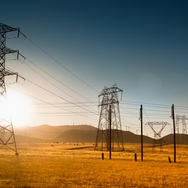 Field of electrical power lines in California USA