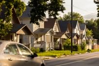 View of single-family homes in a neighborhood near downtown Topeka, Kansas, USA.