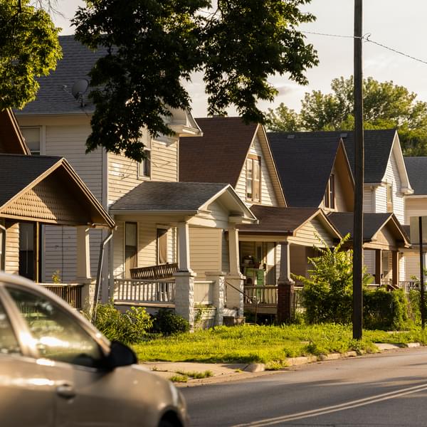 View of single-family homes in a neighborhood near downtown Topeka, Kansas, USA.
