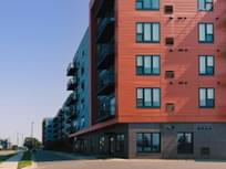 A modern urban apartment building in the Minneapolis, Minnesota.
