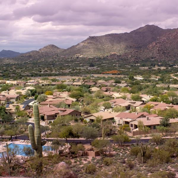 Phoenix/Scottsdale desert community with Black Mountain in background.
