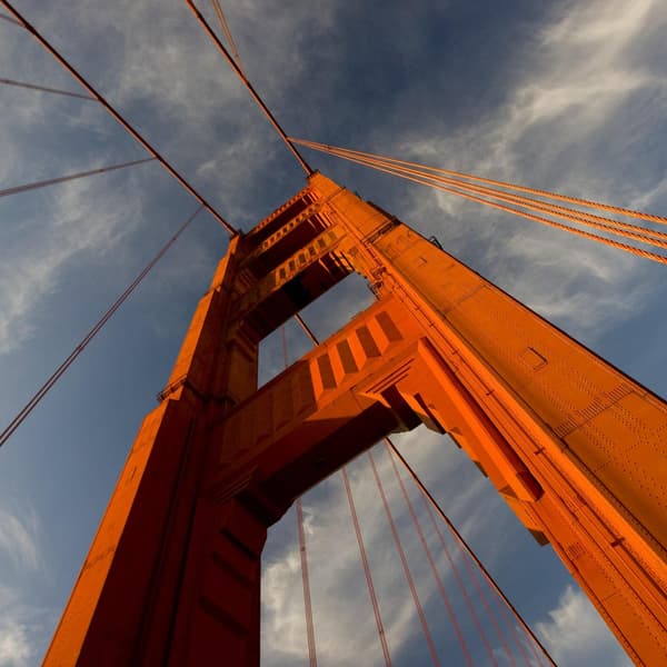 Looking up into the sky and the Golden Gate Bridge.