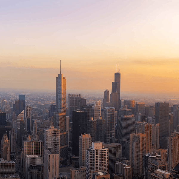 Photo of the Chicago city skyline at dusk