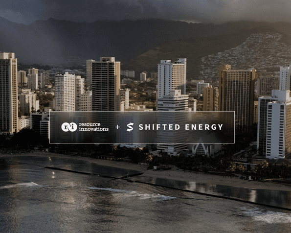 RI + Shifted Energy logos on a background of the Honolulu shoreline