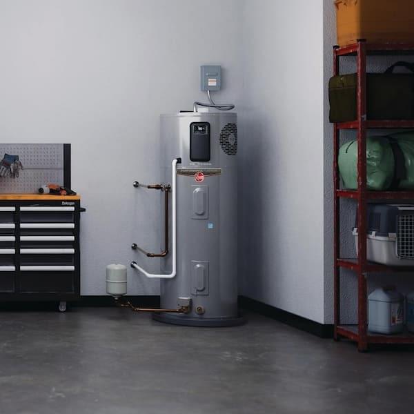 water heater set up in the corner of the garage of a home