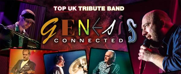 Promotional image of musicians performing with the title' Genisis Connected'