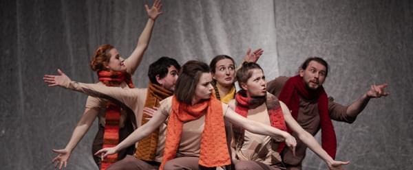 Actors and actresses play a modern lyrical performance of a show on the stage