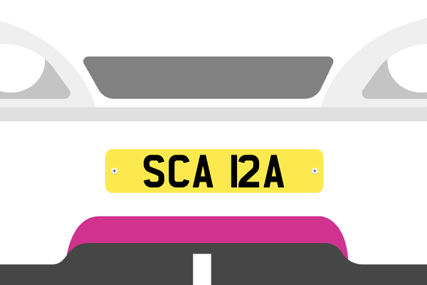 An illustration of personalised license plate spelling Scara