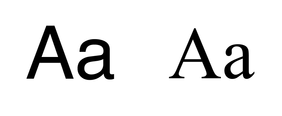 Uppercase and lowercase A written in Helvetica font on the left compared to uppercase and lowercase A written in Times New Roman