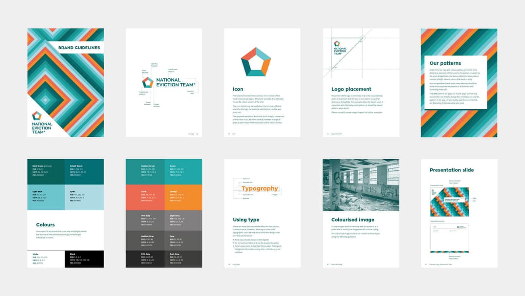 A compilation of the National Eviction Team brand guidelines.