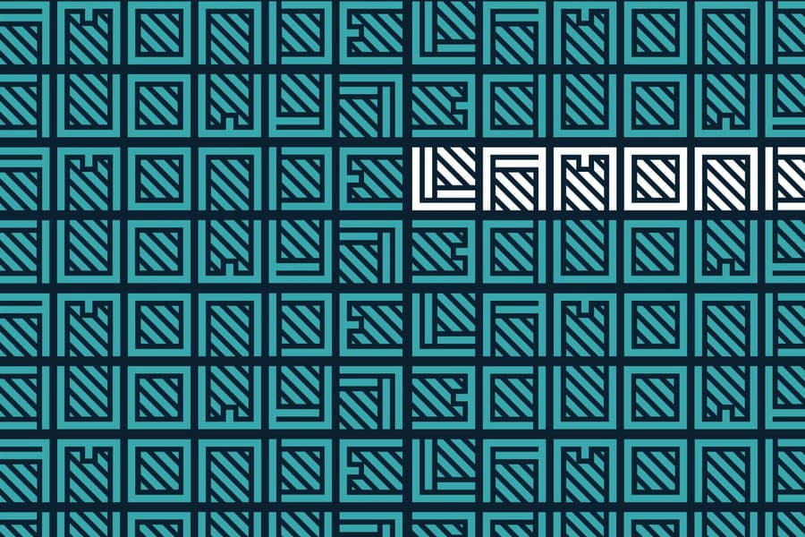 A pattern using the Lamonde logo repeated in teal and one with Lamonde logo coloured white to stand out.