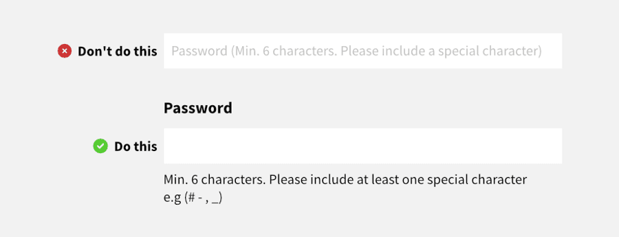 2 entry fields for passwords with and without instructions detailing best practices.