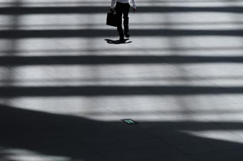 Man walking up stairs