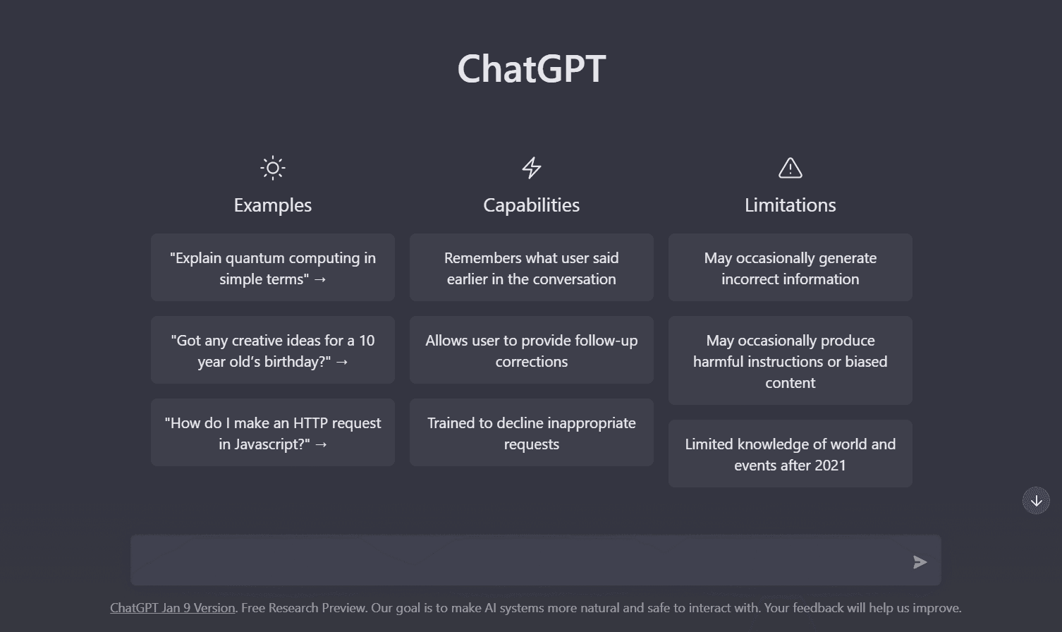 OpenAI's ChatGPT UI (January 9th Version)