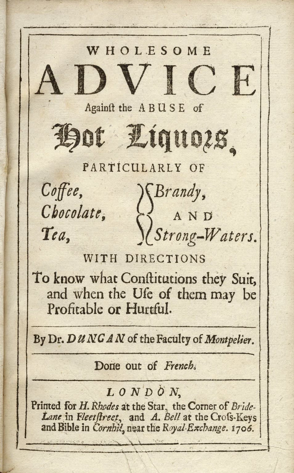 Wholesome Advice against the Abuse of Hot Liquors Title Page