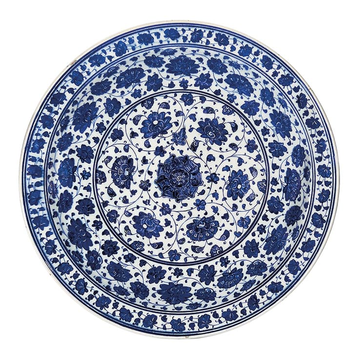 Ottoman Iznik Blue and White Pottery Dish