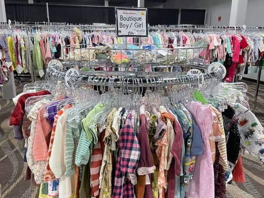 Boutique Boy/Girl clothing rack at a River Bend Kids childrens sale