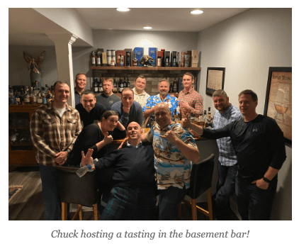 Chuck hosting a tasting in the basement bar!