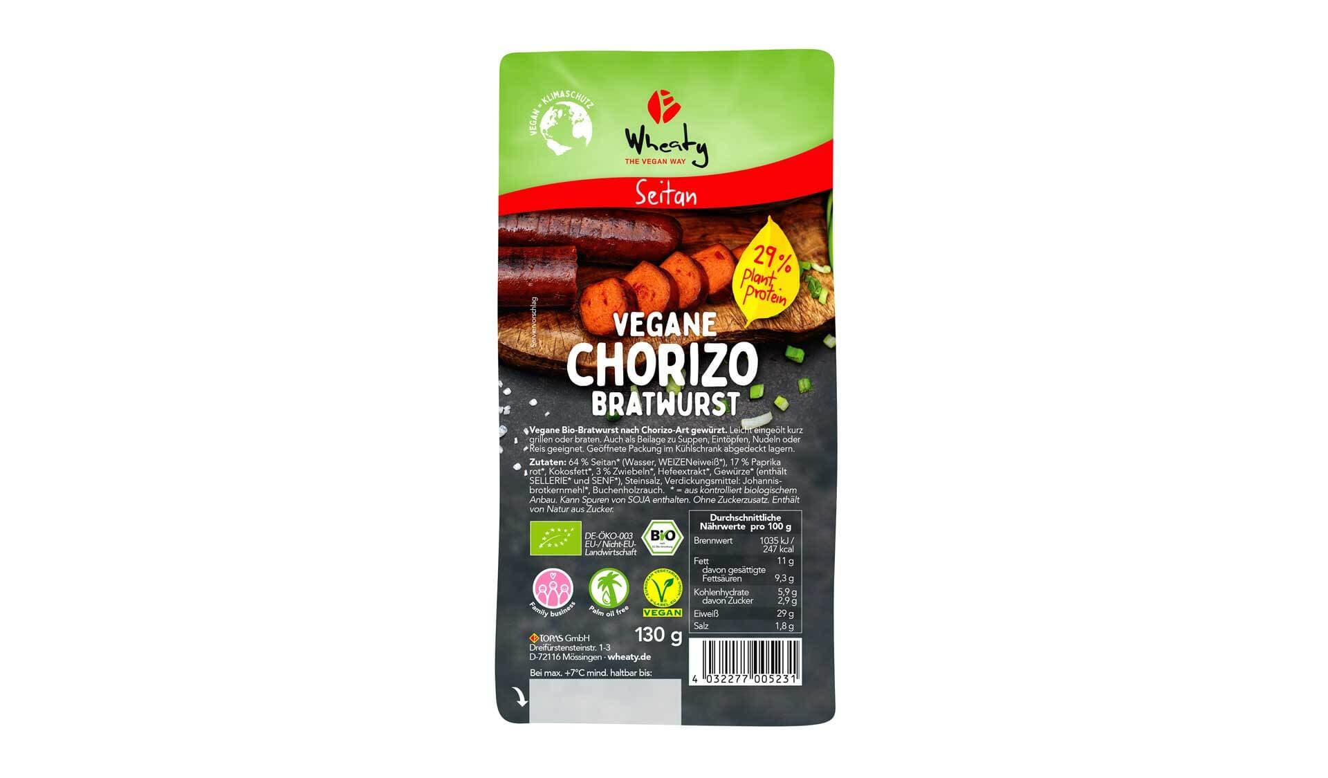 Topas / Wheaty: ﻿﻿Vegane Chorizo Bratwurst