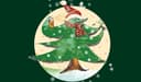Gezeichneter Weihnachtsbaum mit Nikolausmütze