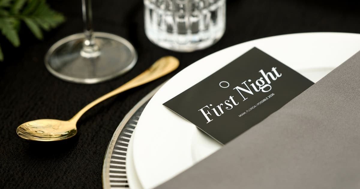 First Night place card and table styling, POSSIBLE 2026