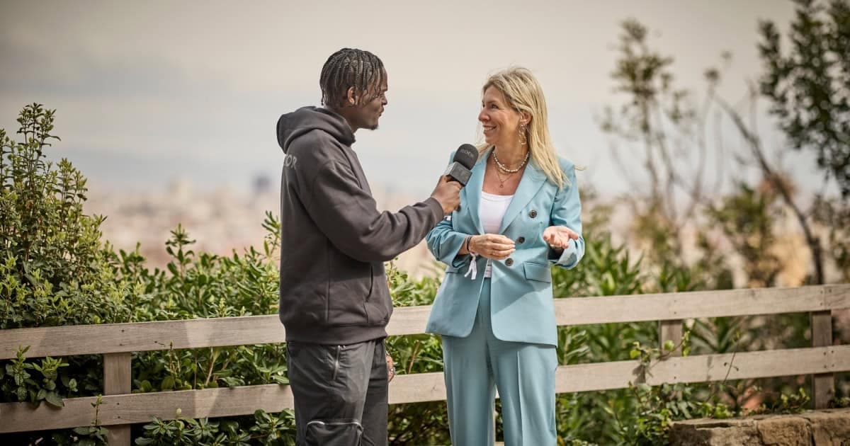 YCUK Content Studio Interview at Sparks x WIRED Connection Code MWC 2026 — Barcelona Skyline