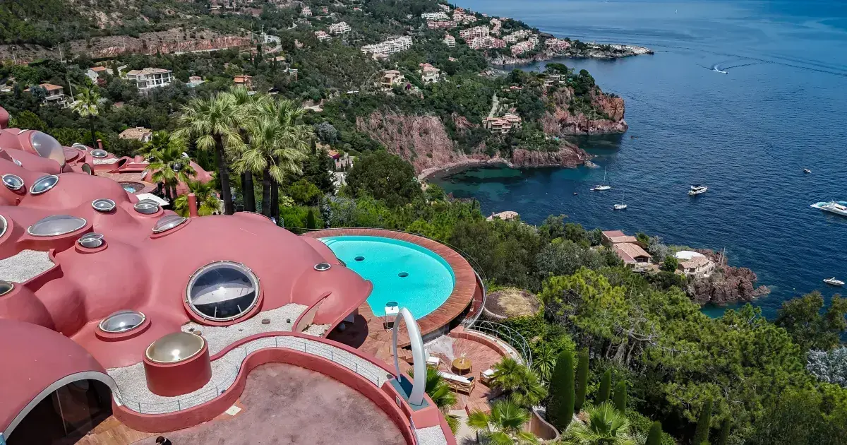 Aerial View of Le Palais Bulles Above the Mediterranean