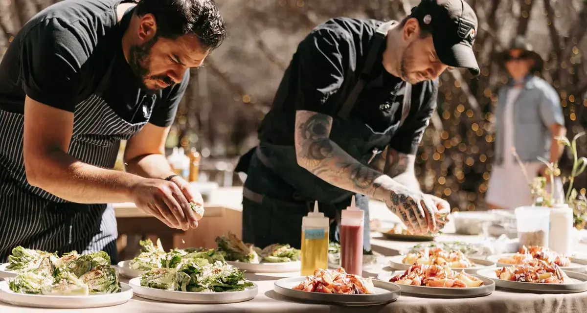 Chef Jackson Stamper of Ada's and the Outstanding in the Field team plating breakfast at First Light