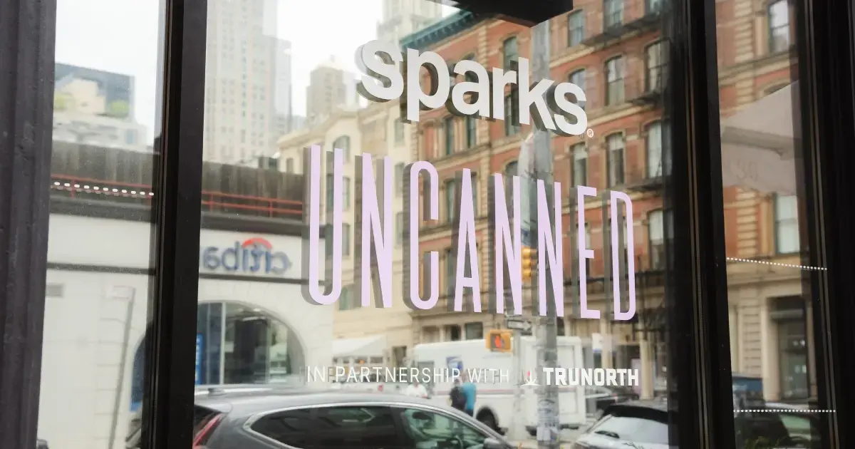 Sparks UnCanned 2026 storefront signage at Wheelhouse NYC, in partnership with TruNorth