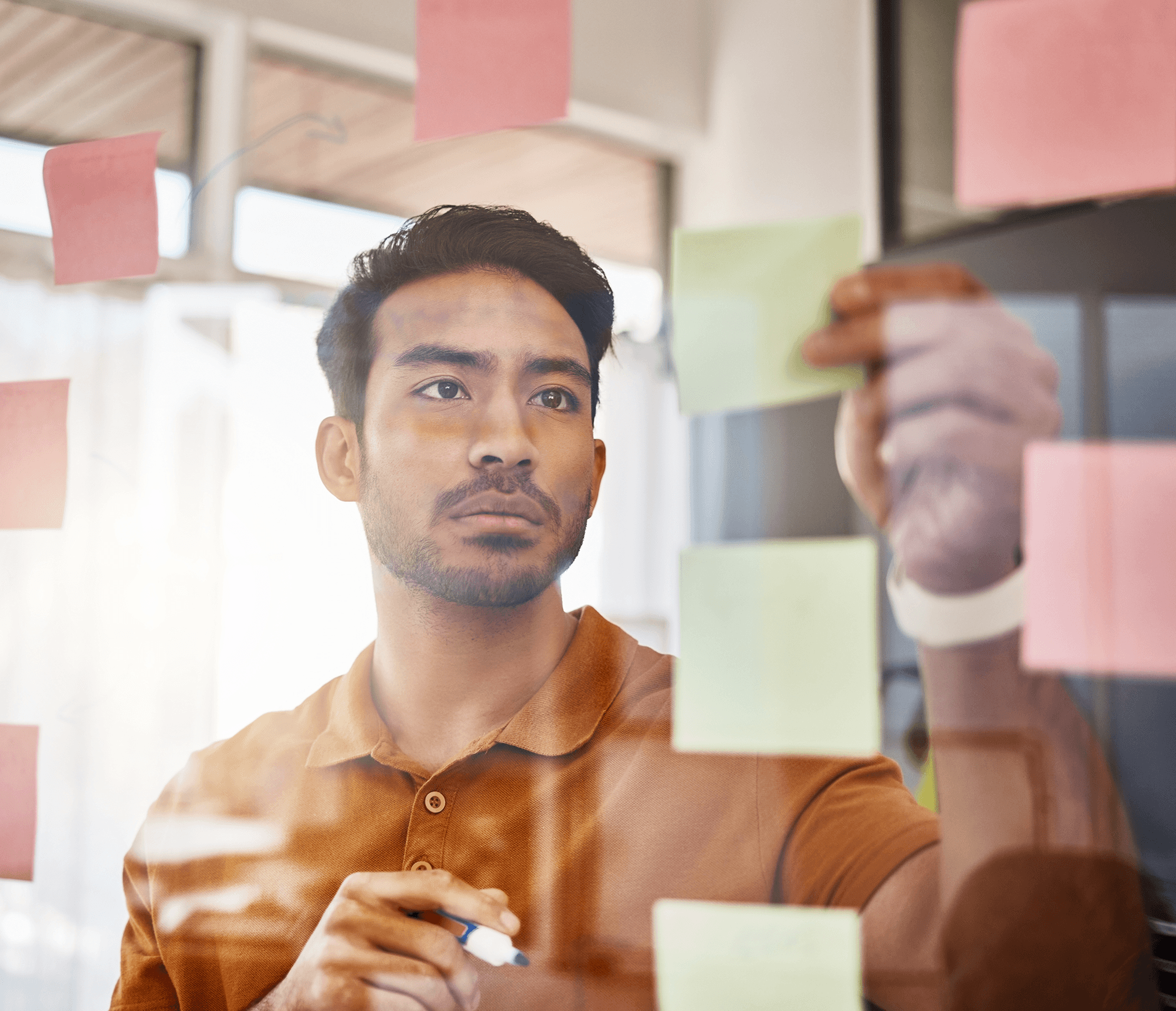 Man looking at posts