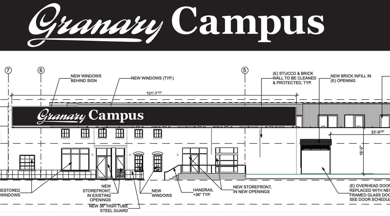 Blueprint specs of the Granary Campus building sign.