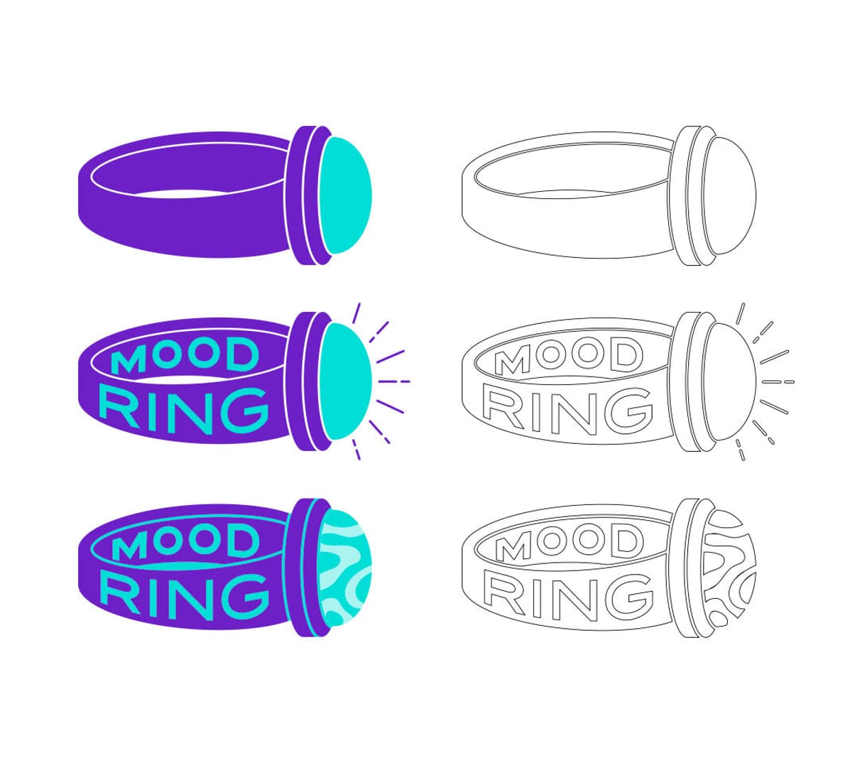 The progression of the first Mood Ring logo to the final logo.