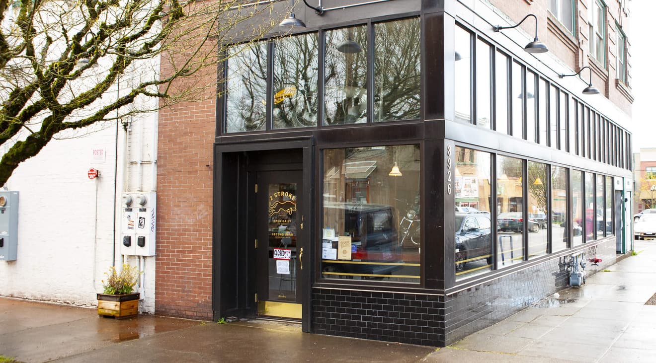 The storefront of Two Stroke Coffee.