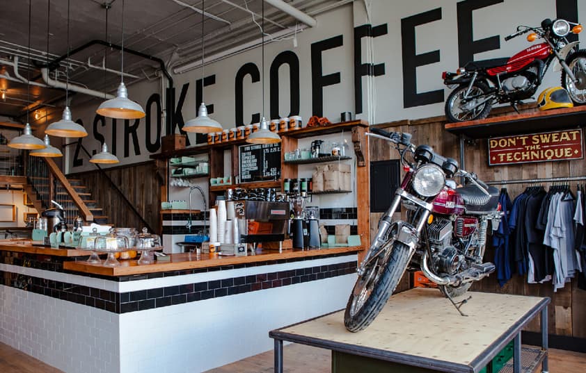 An interior shot of Two Stroke Coffee from the entrance.