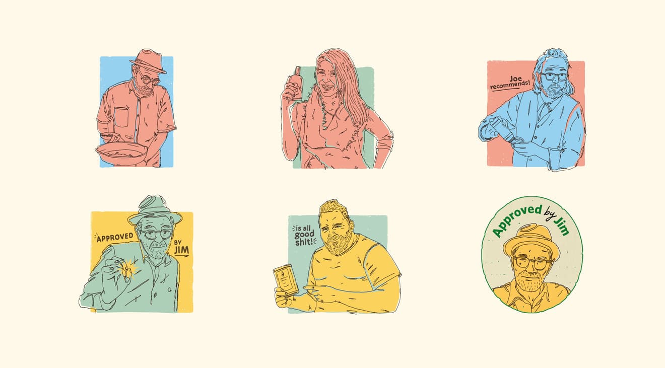 Colorful illustrations of people from Wellspent Market. 