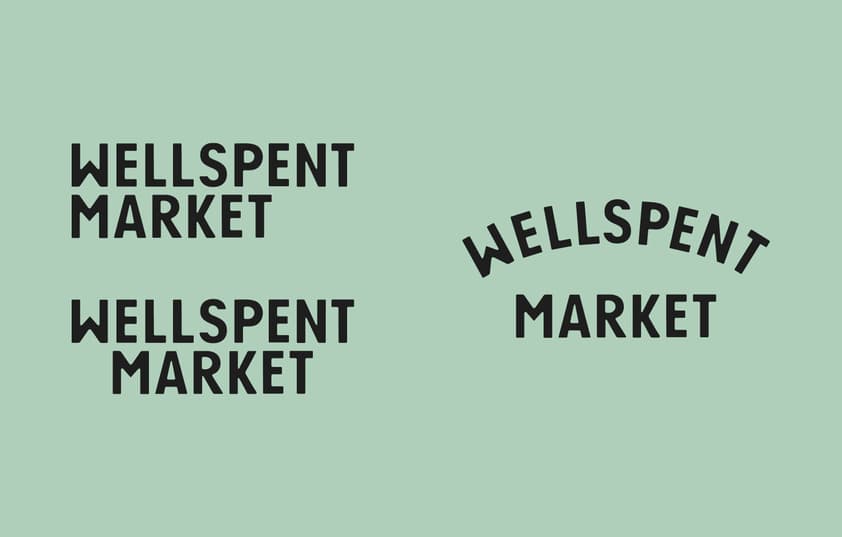 Various versions of the Wellspent Market logo are grouped together. 