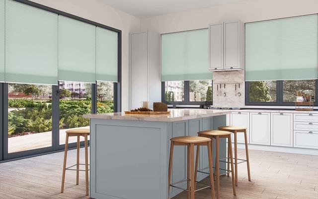 Pleated patio doors kitchen