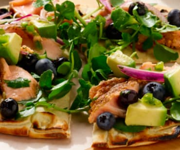Grilled Salmon Flatbreads with Blueberry Salsa