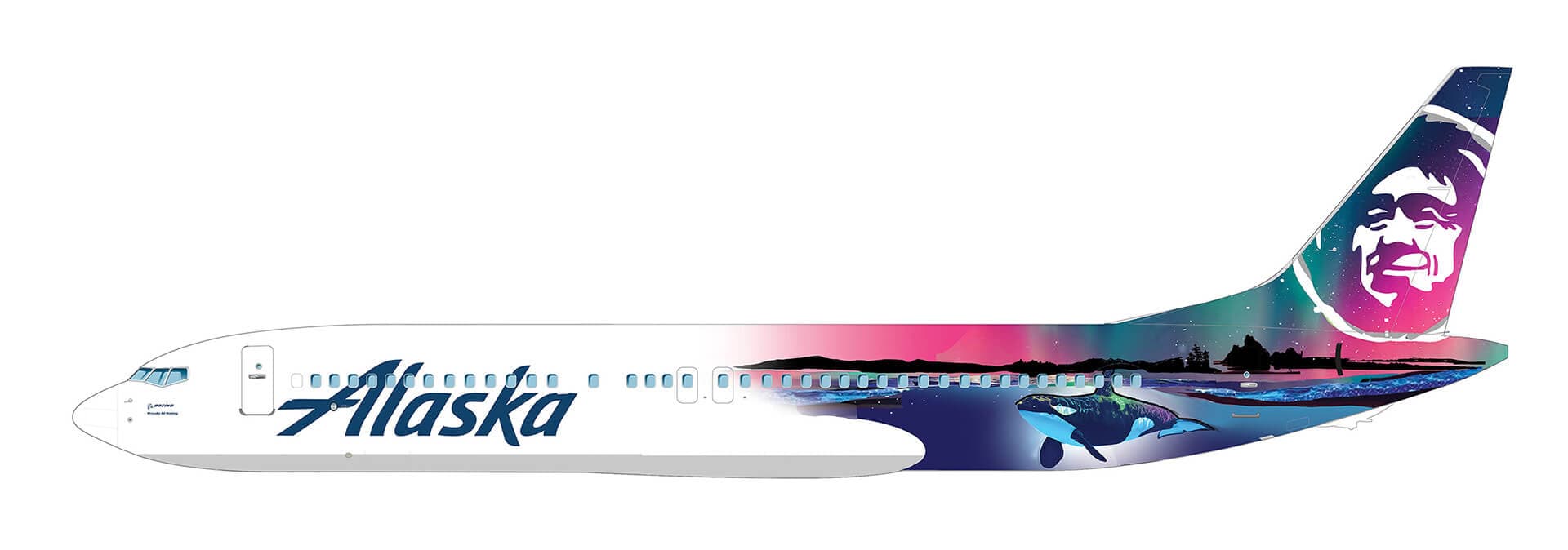 Alaska Airlines 737 orca livery design concept northern lights