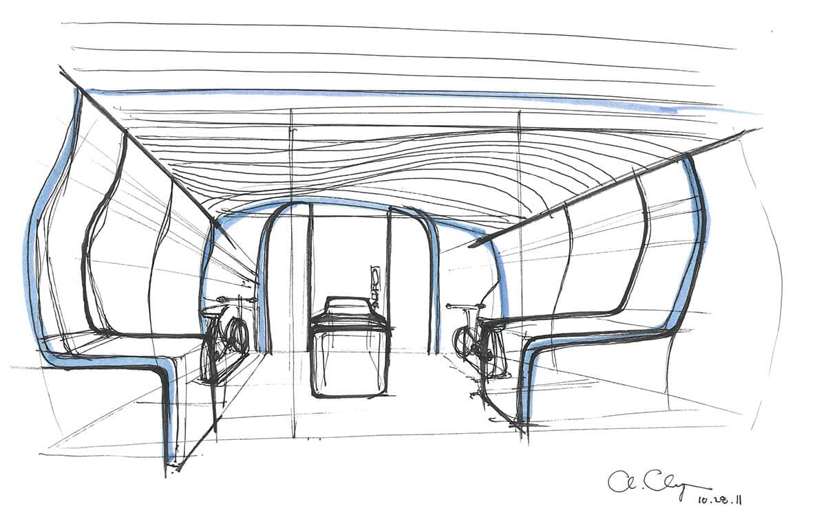 Conceptual airplane interior sketch