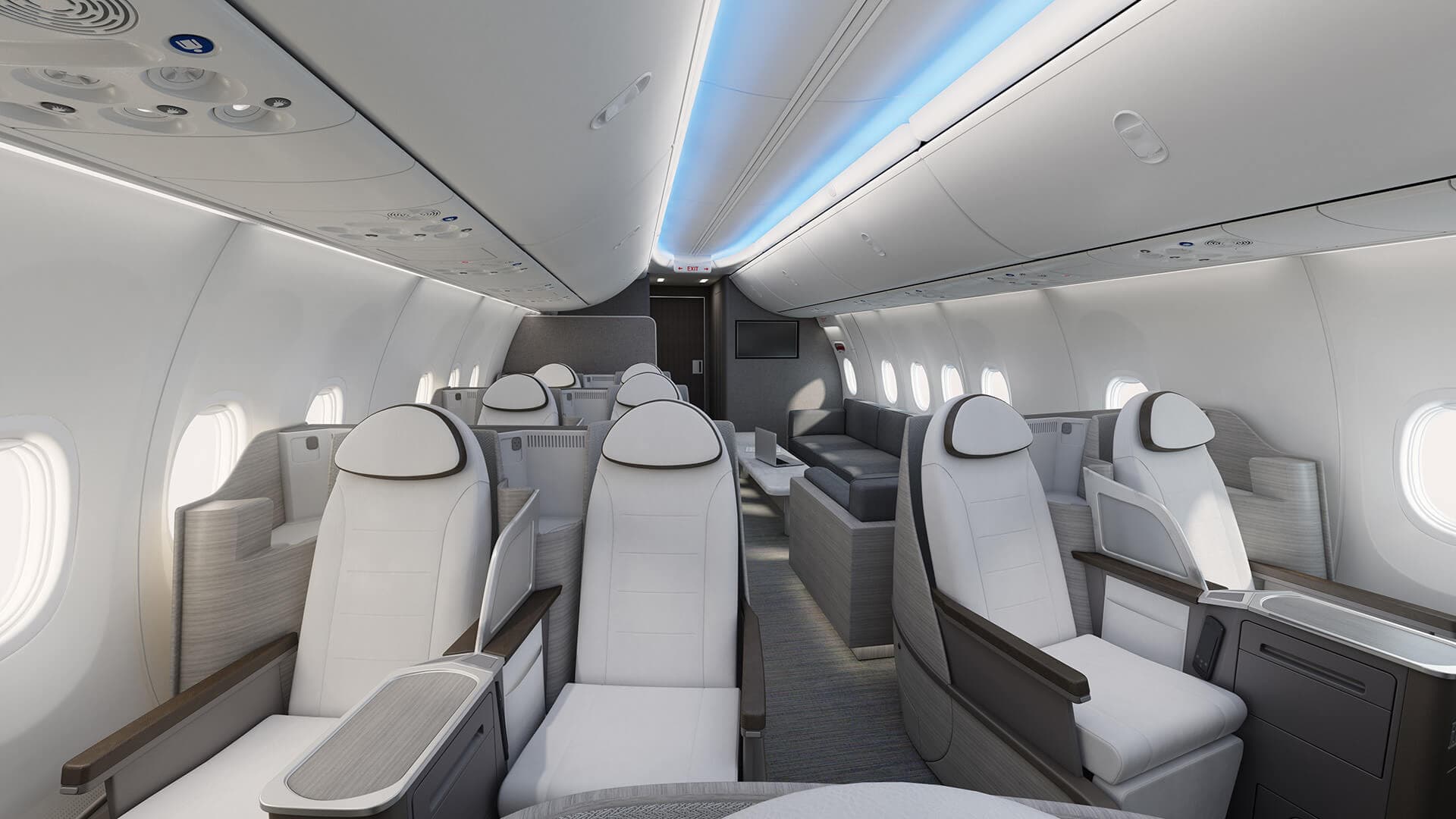 VIP aircraft interior with dynamic lighting