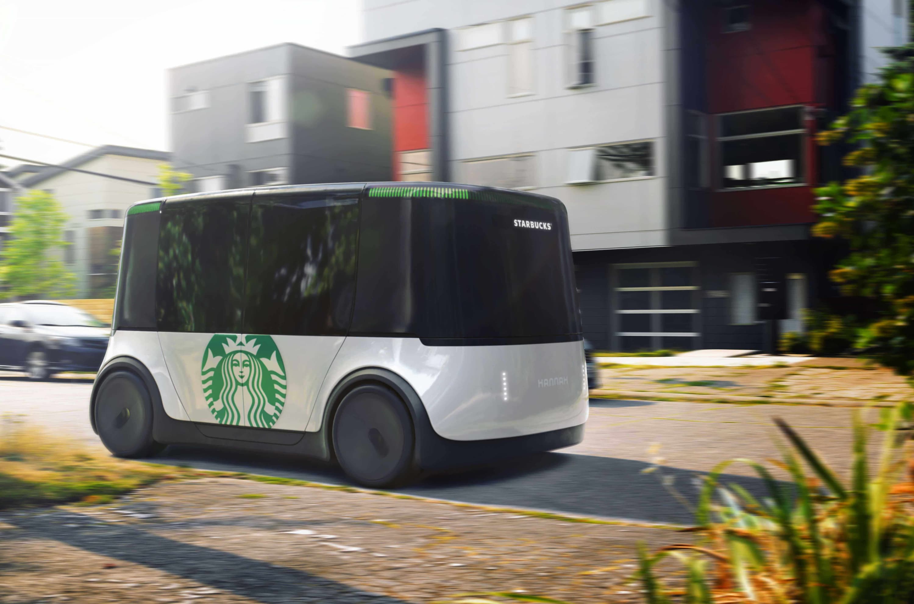 Hannah autonomous school bus with Starbucks branding