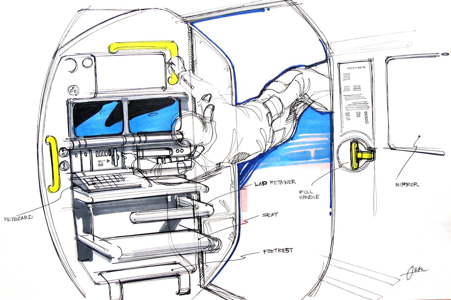 ISS workstation concept sketch by Bill Quan, Senior Industrial Designer, TEAGUE