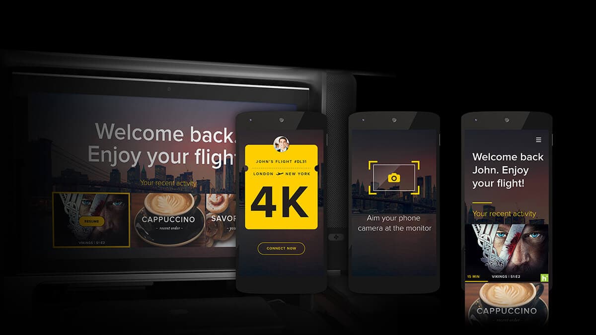 Airline app and inflight entertainment user interface greeting
