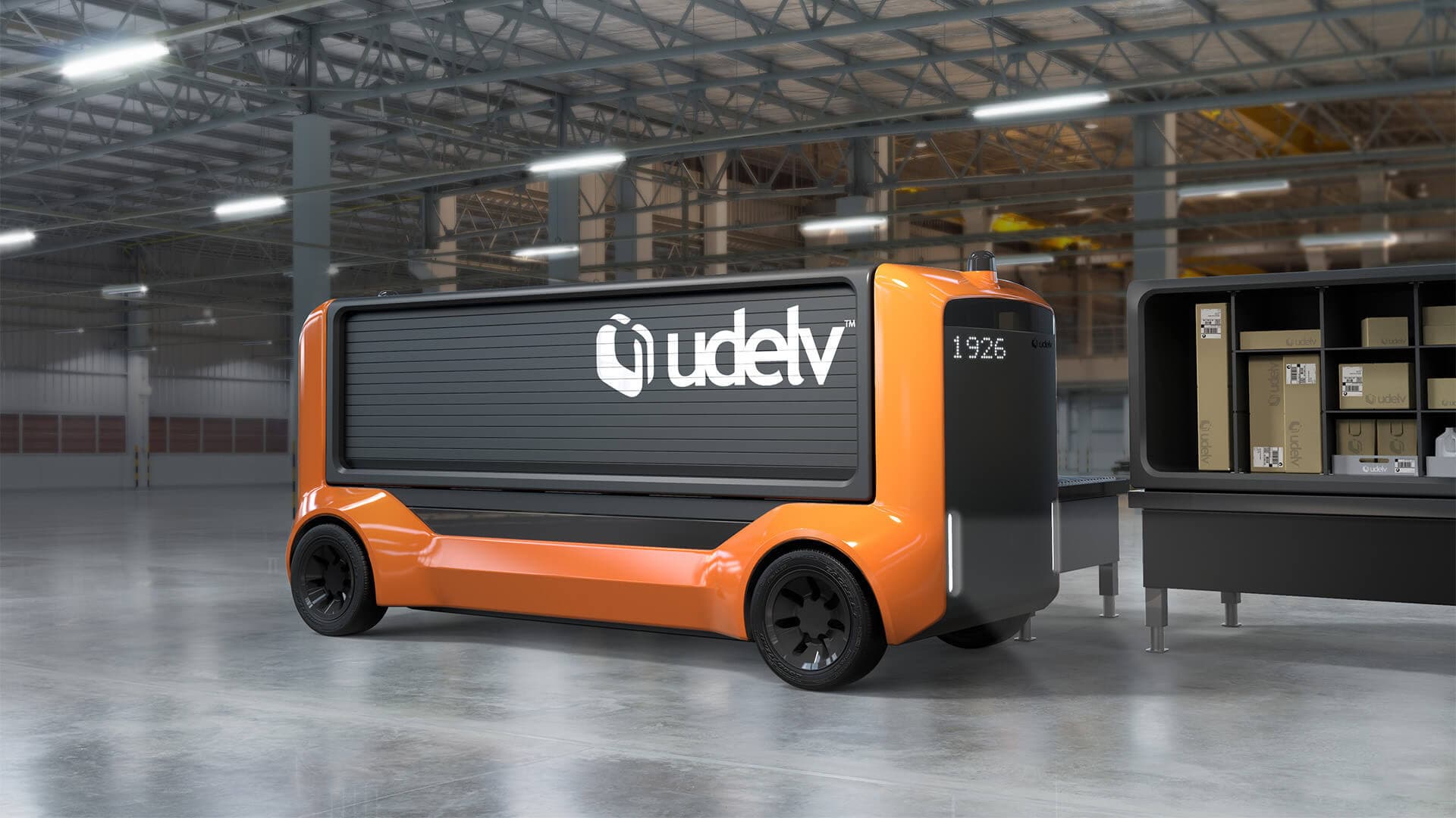 Udelv autonomous Transporter vehicle in warehouse