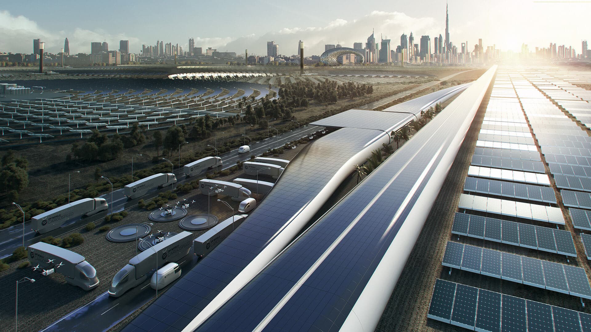 Virgin Hyperloop future vision for cargo with solar panels