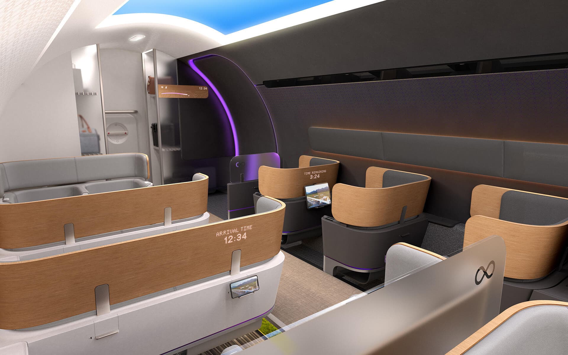 Virgin Hyperloop passenger pod interior design with skylight