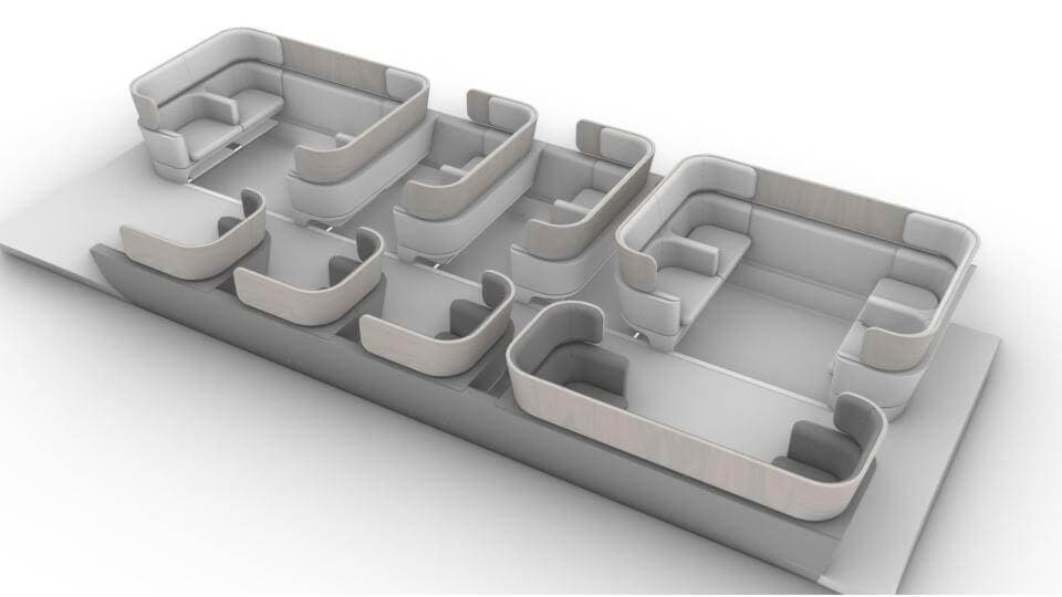 Grey render concept of Hyperloop pod seating