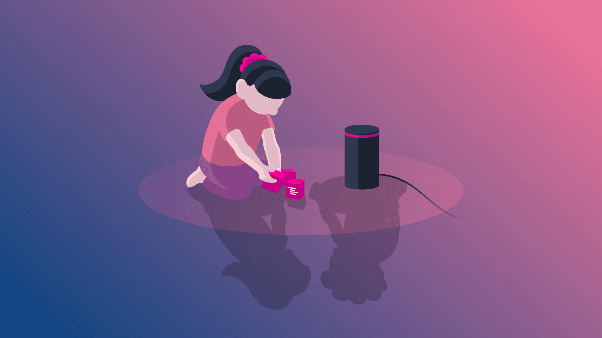 Illustration of child playing with Alexa