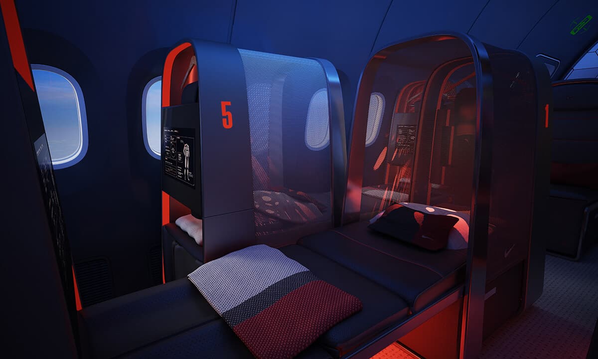 Nike branded 787 Dreamliner airplane cabin design